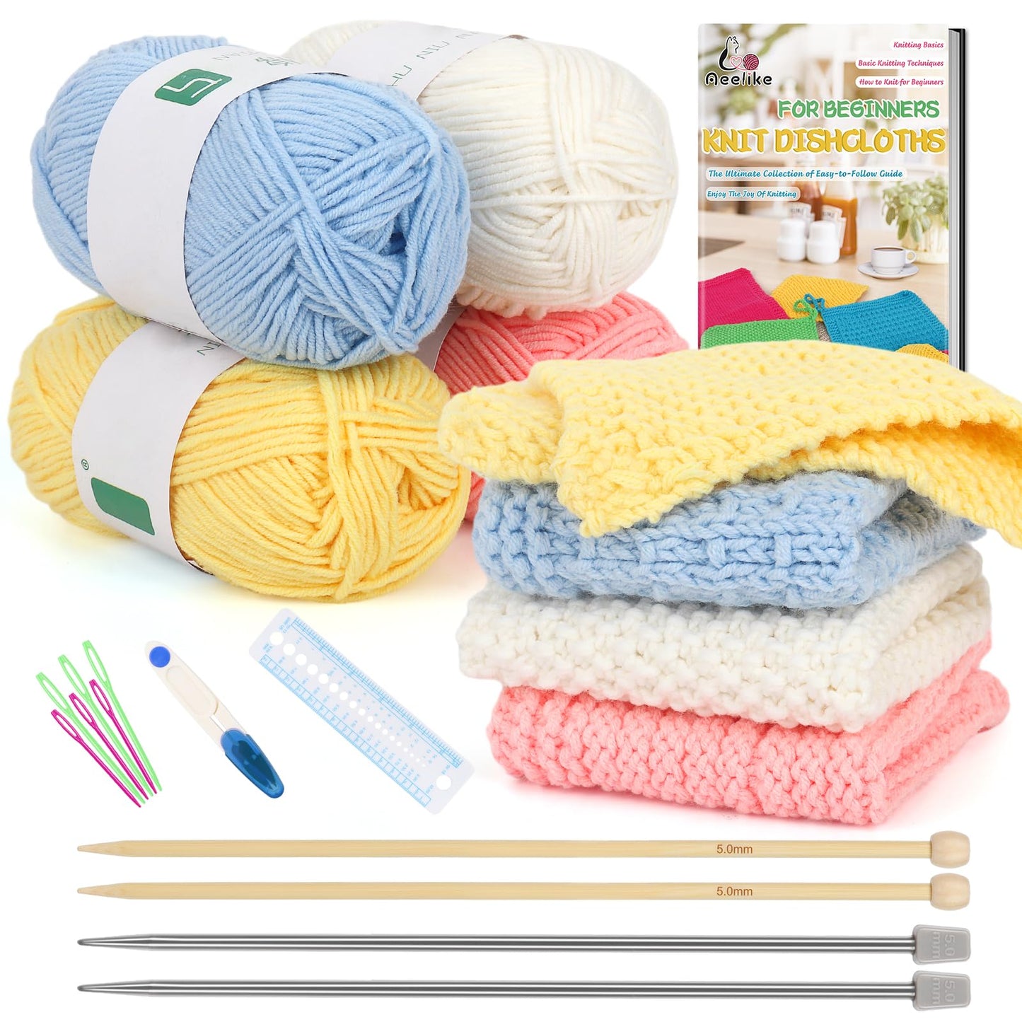 Adīšanas komplekts iesācējiem Aeelike 4 Muster, ar adāmadatām 5,0mm, 5Ply dziju un piederumiem