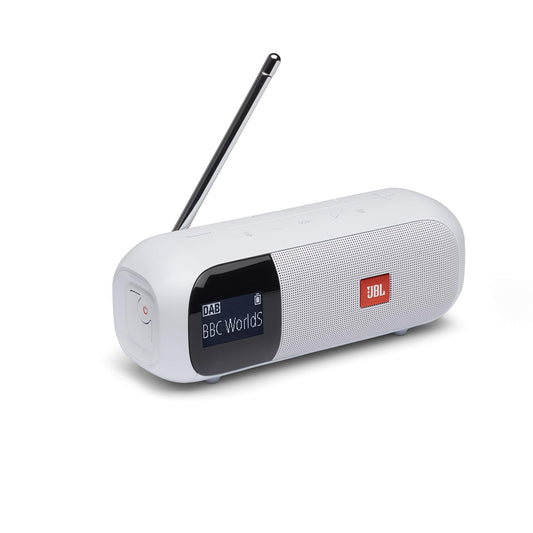 JBL Tuner 2 radiomagnetofons - balts - portatīvais Bluetooth skaļrunis ar MP3, DAB+ un FM radio - bezvadu mūzikas baudījums līdz 12 stundām