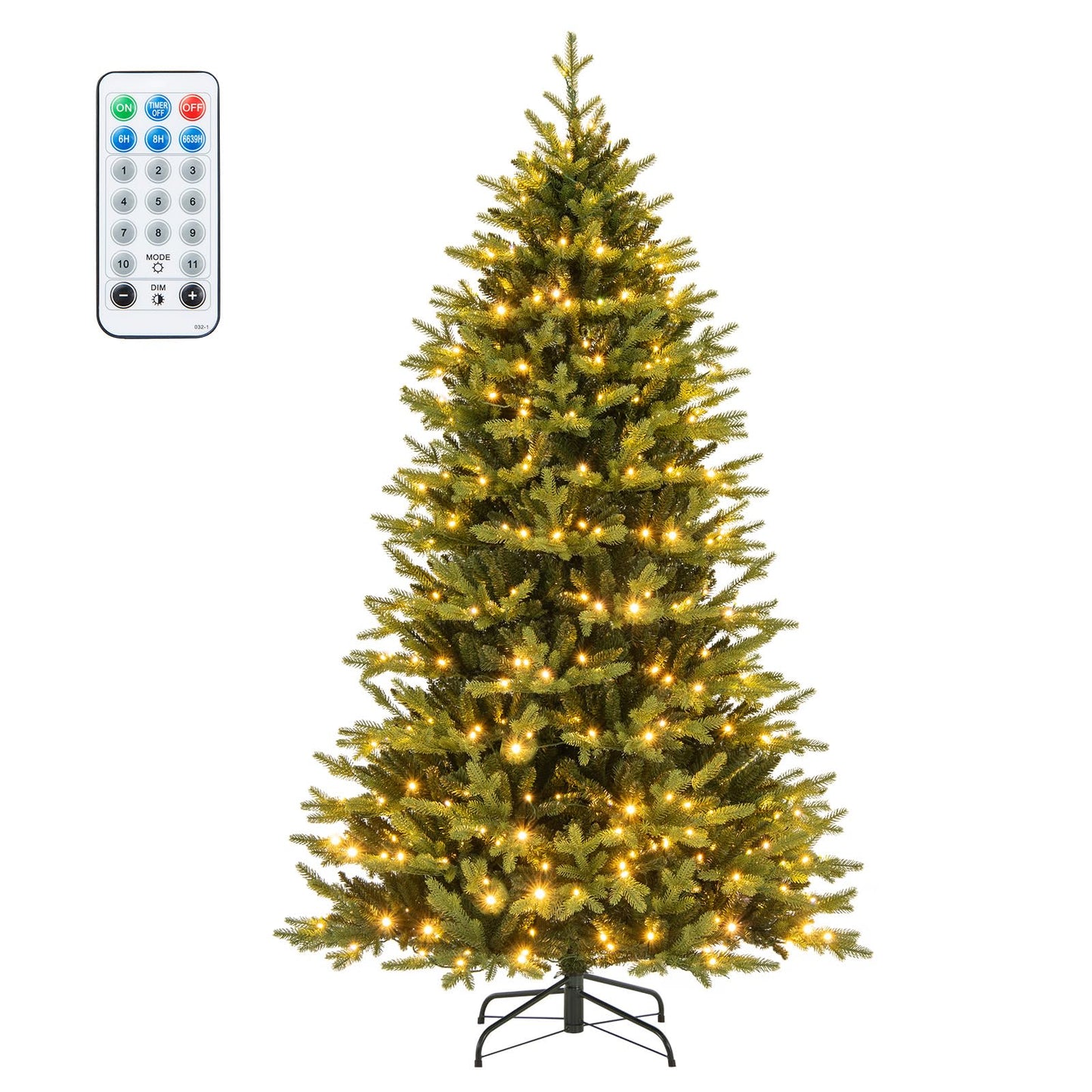 Künstlicher Weihnachtsbaum COSTWAY 210 cm ar apgaismojumu, 11 apgaismojuma režīmiem, 3 automātiskiem taimeriem, 4 pakāpju spilgtumu un tālvadības pulti, zaļš