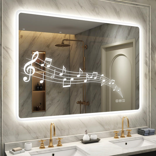 STARLEAD Bluetooth vannas spogulis ar apgaismojumu 100x70cm, vannas istabas spogulis ar pretaizsvīšanas funkciju, dimmējams, 3 gaismas krāsas, atmiņas funkcija, IP44 LED spogulis vannai, horizontāli/vertikāli, HD rūdīts stikls