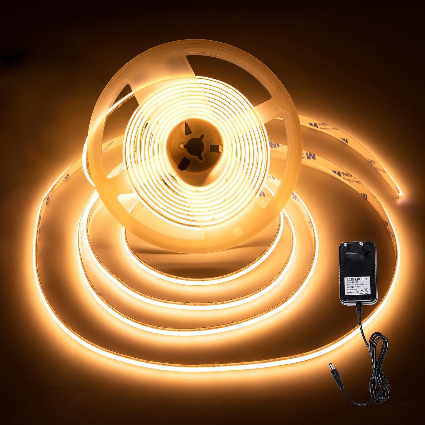 COB LED lente Macchiatto 5m, silti balta 3000K, 640 LED, dimmējama, CRI90+, punktveida bezgaismas LED lenta TV fonam, guļamistabai, virtuvei un skapim