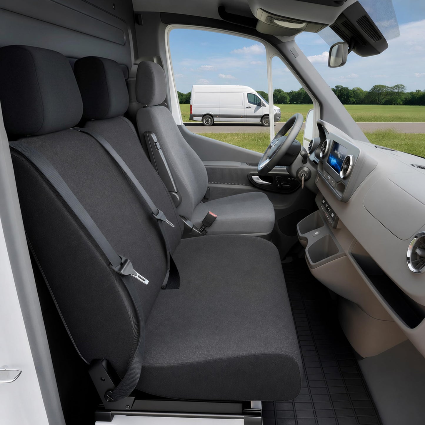 WALSER piegulošs auto sēdekļa pārvalks, komerctransporta aizsargvāks no auduma, saderīgs ar Opel Vivaro, Renault Traffic, vienvietīgs sēdekļa pārvalks + dubultā banka