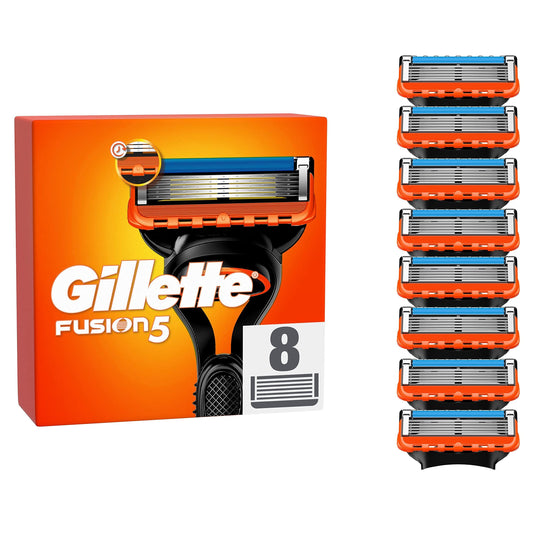 Gillette Fusion 5 skuvekļu asmeņi skuvekļiem, 8 rezerves asmeņi mitrās skūšanās vīriešiem ar 5 asmeņiem, ražots Vācijā