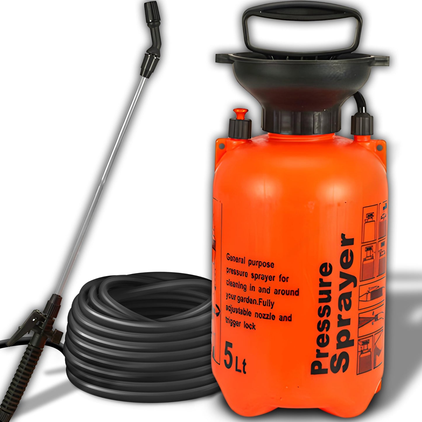 Spiediena smidzinātājs Retoo 5 L, 40 PSI, 41 cm lance, 120 cm šļūtene, oranžs