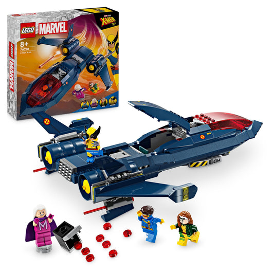 LEGO Marvel X-Men X-Jet - Buildable jet model with Wolverine and Rogue figures, superhero toy for kids 8+.