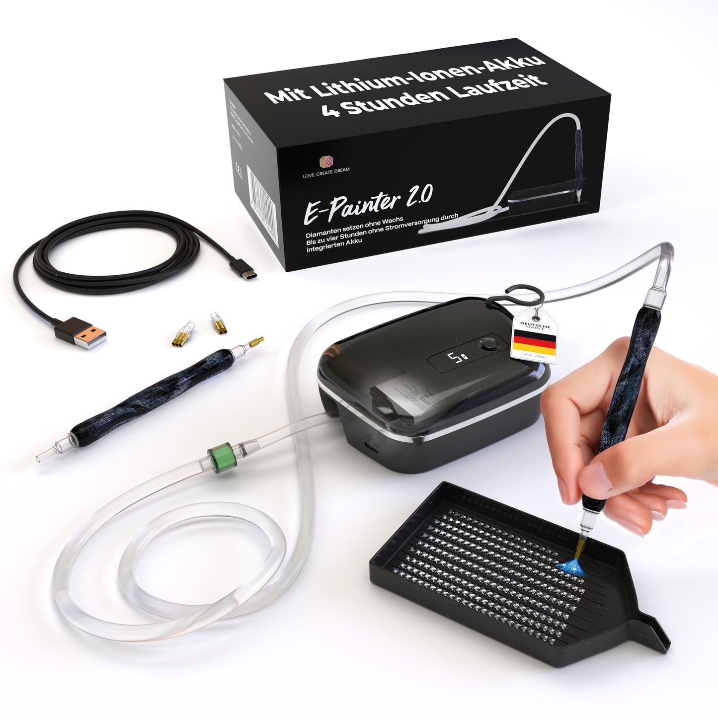 Elektriskais dimanta mozaīkas pildspalva Picmondoo E-Painter 2.0 Black Edition – 5 jaudas līmeņi