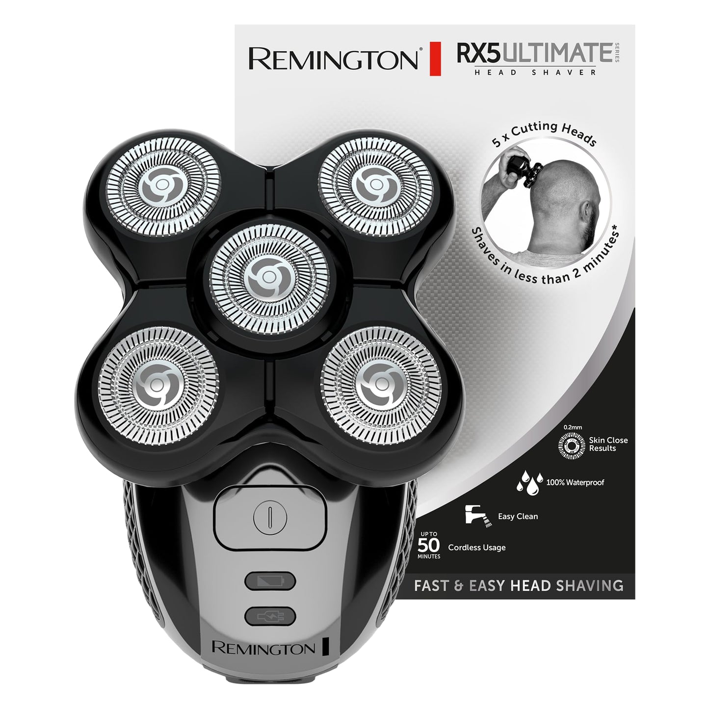 Remington Glatzen- Rasierer Herren elektriski, galvas- skuveklis litija (Melns, 5 skuvekļu galvas, gluda skūšanās rezultāts ar max. 0,2mm, matu savākšanas kamera, detaļu trimmeris) Galvas skuveklis XR1501