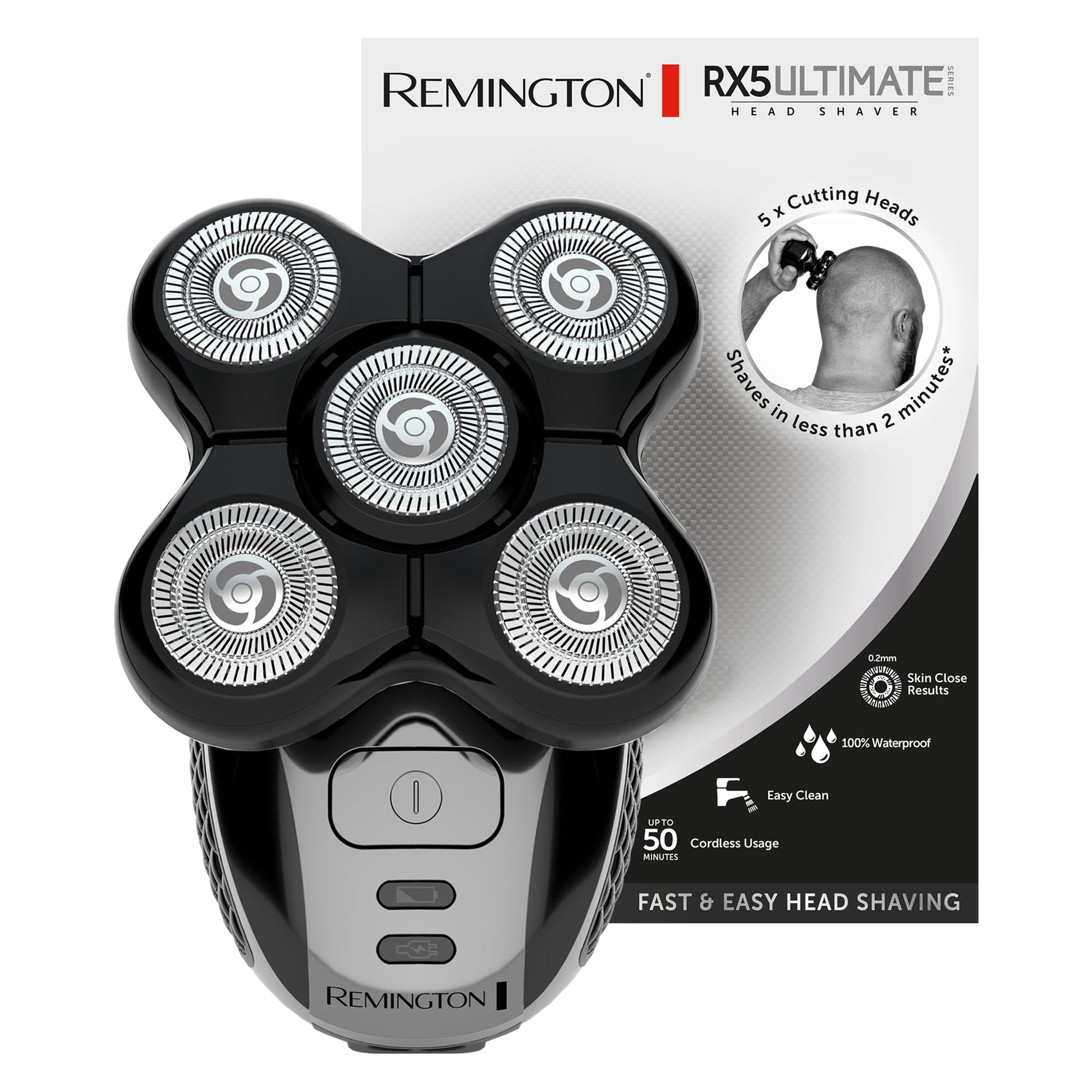 Remington Glatzen- Rasierer Herren elektriski, galvas- skuveklis litija (Melns, 5 skuvekļu galvas, gluda skūšanās rezultāts ar max. 0,2mm, matu savākšanas kamera, detaļu trimmeris) Galvas skuveklis XR1501