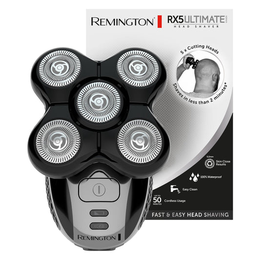Remington Glatzen- Rasierer Herren elektriski, galvas- skuveklis litija (Melns, 5 skuvekļu galvas, gluda skūšanās rezultāts ar max. 0,2mm, matu savākšanas kamera, detaļu trimmeris) Galvas skuveklis XR1501