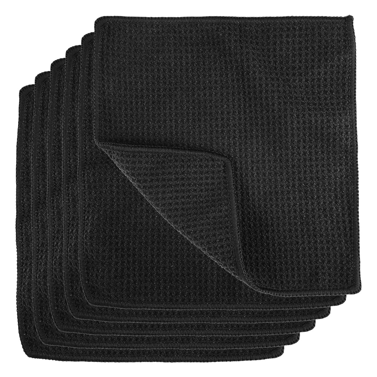 6 mazgājamas mikrošķiedras virtuves drāniņas, melnas, 20 x 20 cm, vafeļaudums, īpaši absorbējošas un izturīgas