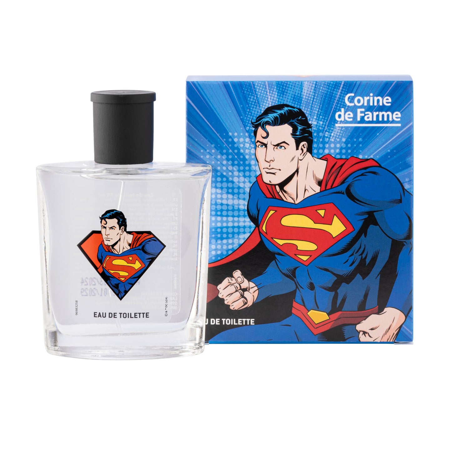 Bērnu tualetes ūdens Corine de Farme Superman, ziedu un koksnes aromāts, Clean Beauty formula, ražots Francijā, 50 ml