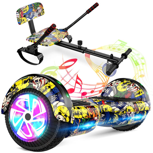 Hoverbords ar sēdekli un kartingu, 6,5 collu pašbalansējošs hoverbords ar Bluetooth skaļruni un LED gaismām bērniem, zēniem un meitenēm