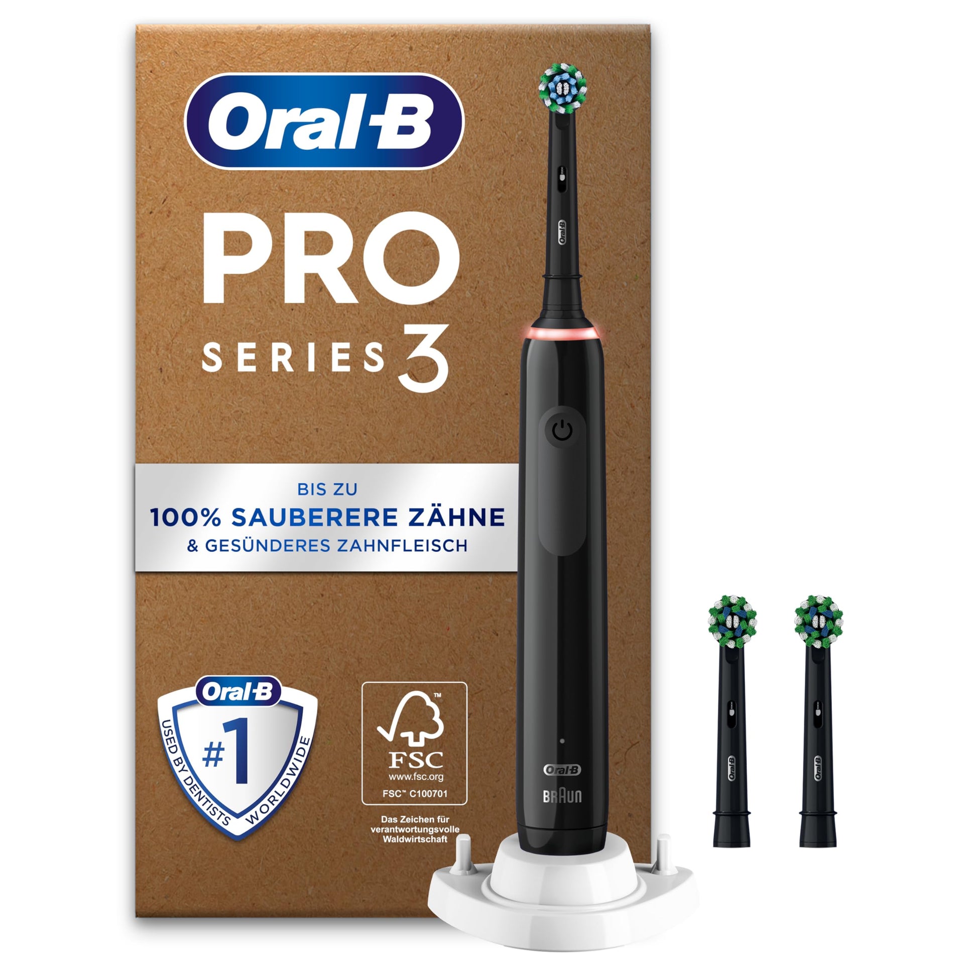Oral-B Pro Series 3 Elektriskā zobu birste — Elektriskā zobu birste, Iekļauj. 3 uzgaļi — 3 tīrīšanas režīmi, Elektriskā zobu birste, Izstrādājusi Braun, Melna