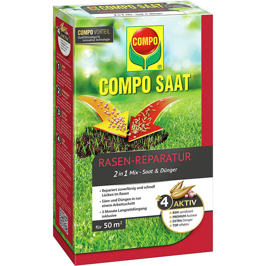 COMPO SAAT zāliena atjaunošanas maisījums ar mēslojumu, 1,2 kg 50 m², 3 mēnešu iedarbība