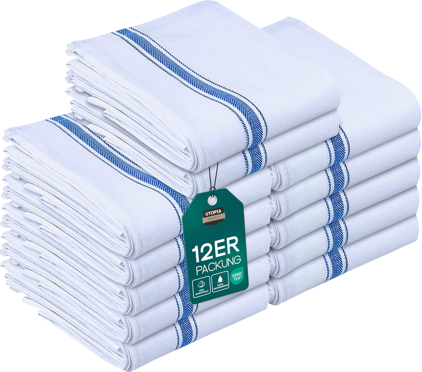 Virtuves dvieļi Utopia Towels 200GSM [12 gab., 38 x 64 cm], trauku dvieļi no 100% kokvilnas, īpaši absorbējoši un mazgājami veļas mašīnā, zili