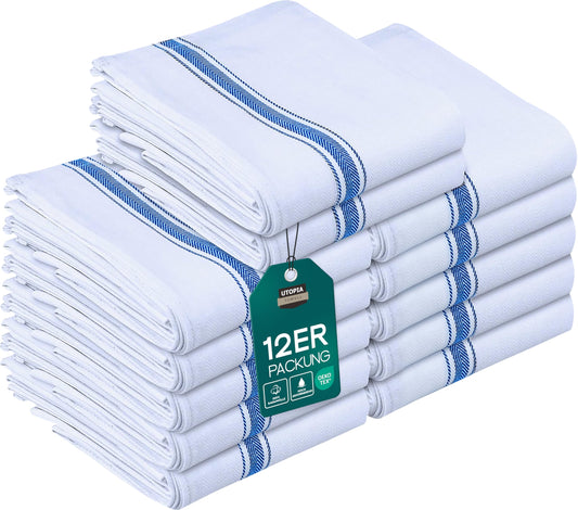Virtuves dvieļi Utopia Towels 200GSM [12 gab., 38 x 64 cm], trauku dvieļi no 100% kokvilnas, īpaši absorbējoši un mazgājami veļas mašīnā, zili