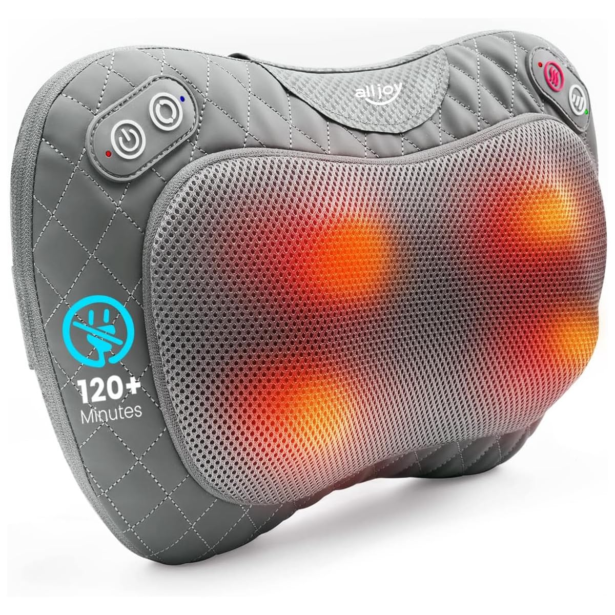 Bezvadu ALLJOY Shiatsu masāžas spilvens ar sildīšanu kaklam, pleciem un mugurai, ar 3D rotējošiem masāžas mezgliem