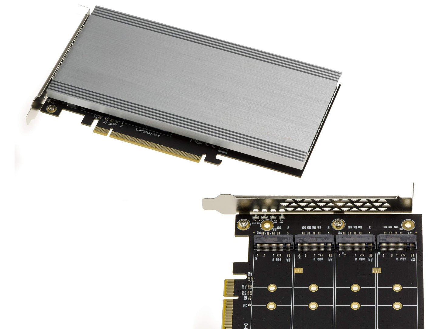 KALEA-INFORMATIQUE PCIe x16 M2 kontrolleru karte - 4 M.2 NVMe M Key SSD, saderīga ar Non-Bifurcation un Bifurcation režīmiem.