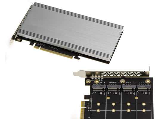 KALEA-INFORMATIQUE PCIe x16 M2 kontrolleru karte - 4 M.2 NVMe M Key SSD, saderīga ar Non-Bifurcation un Bifurcation režīmiem.