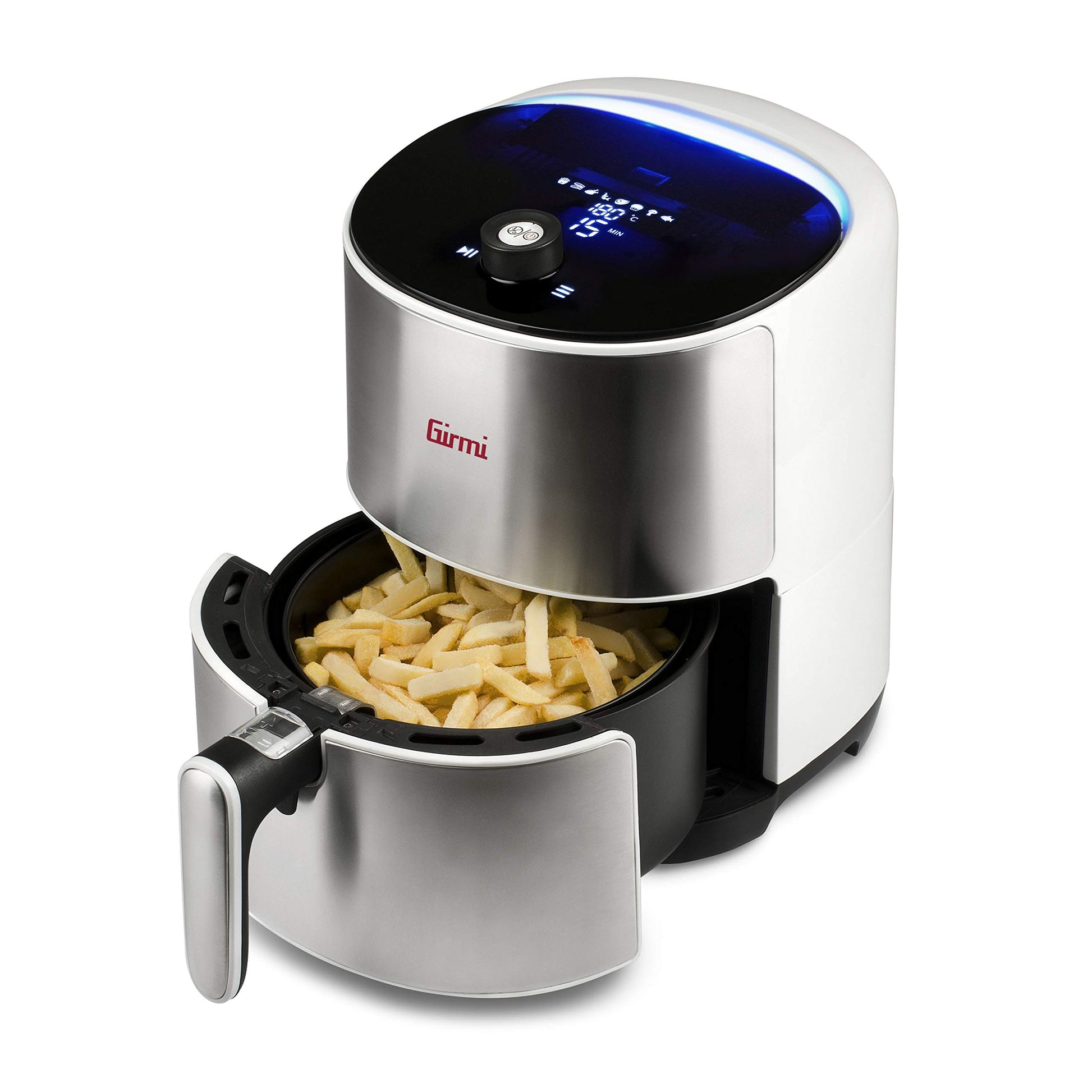 Girmi FG95 EcoFrit - 3.2L non-stick air fryer, 8 programs, 1500W, white/steel design.