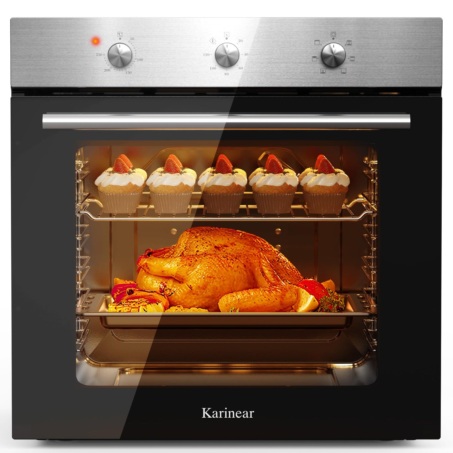 Iebūvējama cepeškrāsns Karinear 60 cm 60L ar stekeri, 6 programmas, 2200W, sudraba