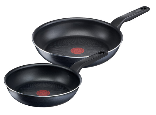 Tefal C38590 XL Force Pannu komplekts - 24/28 cm, pretpiedeguma pārklājums, Thermo-Signal, difūzijas pamatne, melns