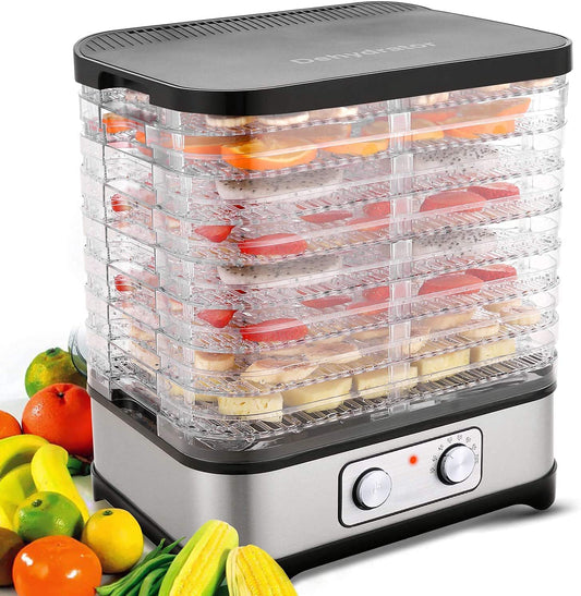 Dehidrators ar temperatūras regulatoru, pārtikas dehidrators, augļu, gaļas, ogu dehidrators, BPA bezmaksas, 8 plaukti, poga