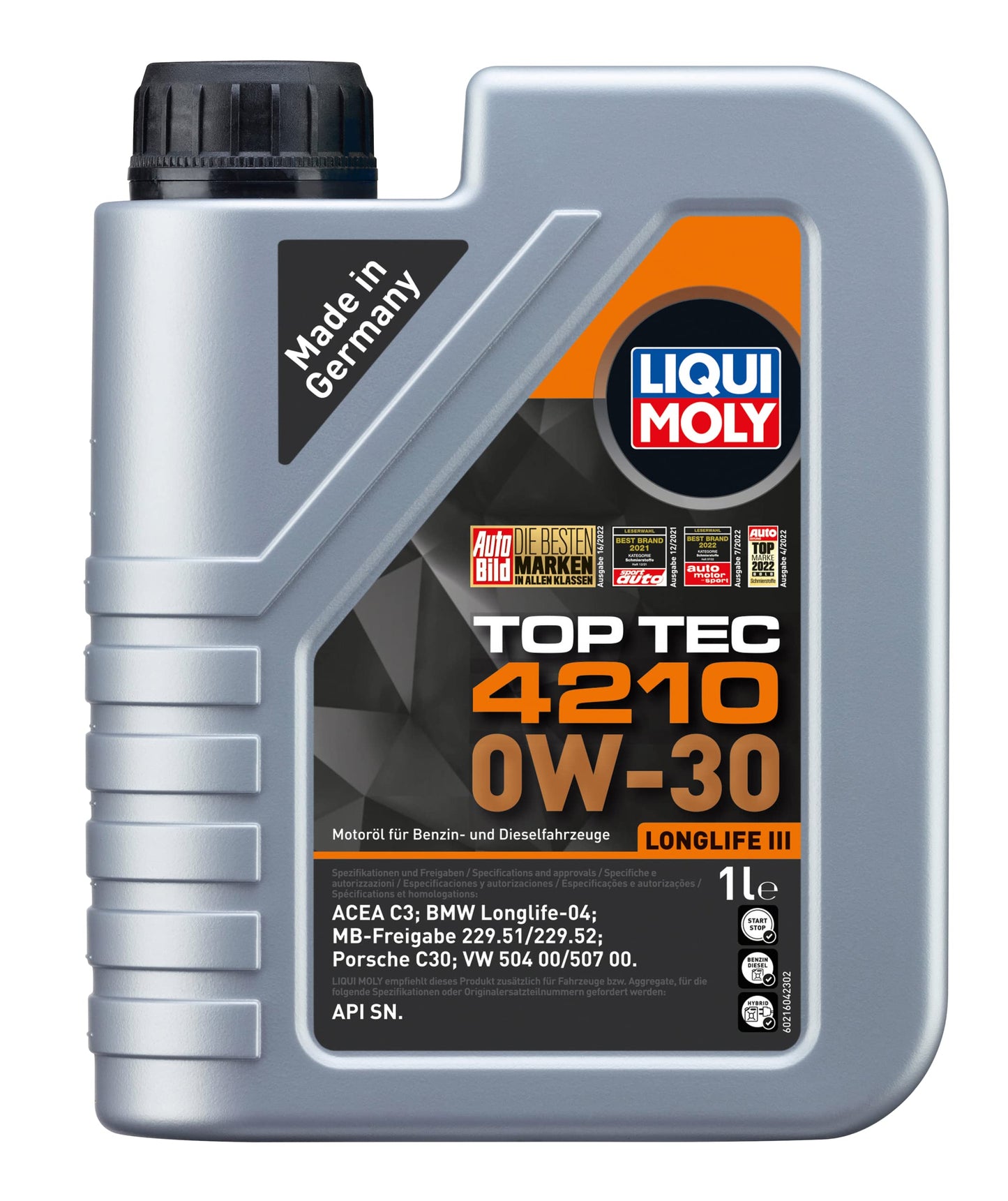Motoreļļa LIQUI MOLY Top Tec 4210 0W-30, 1 L, sintēzes tehnoloģija, Art.-Nr. 21604