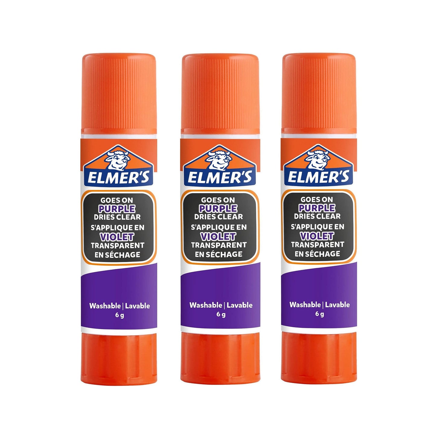 Līmes stienītis Elmer's, violets, žūst caurspīdīgs, skolai un rokdarbiem, izmazgājams, bērniem drošs, 6 g, 3 gab.