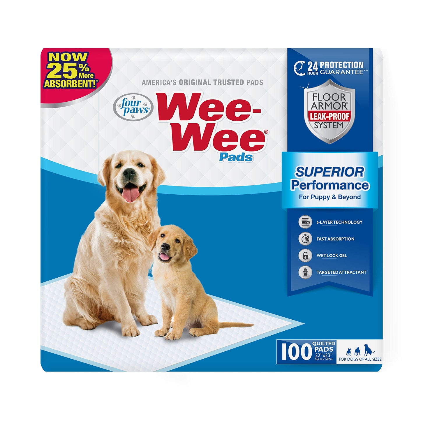 Apmācību paladziņi suņiem Four Paws Wee-Wee Superior Performance, 22" x 23", 100 gab., balti