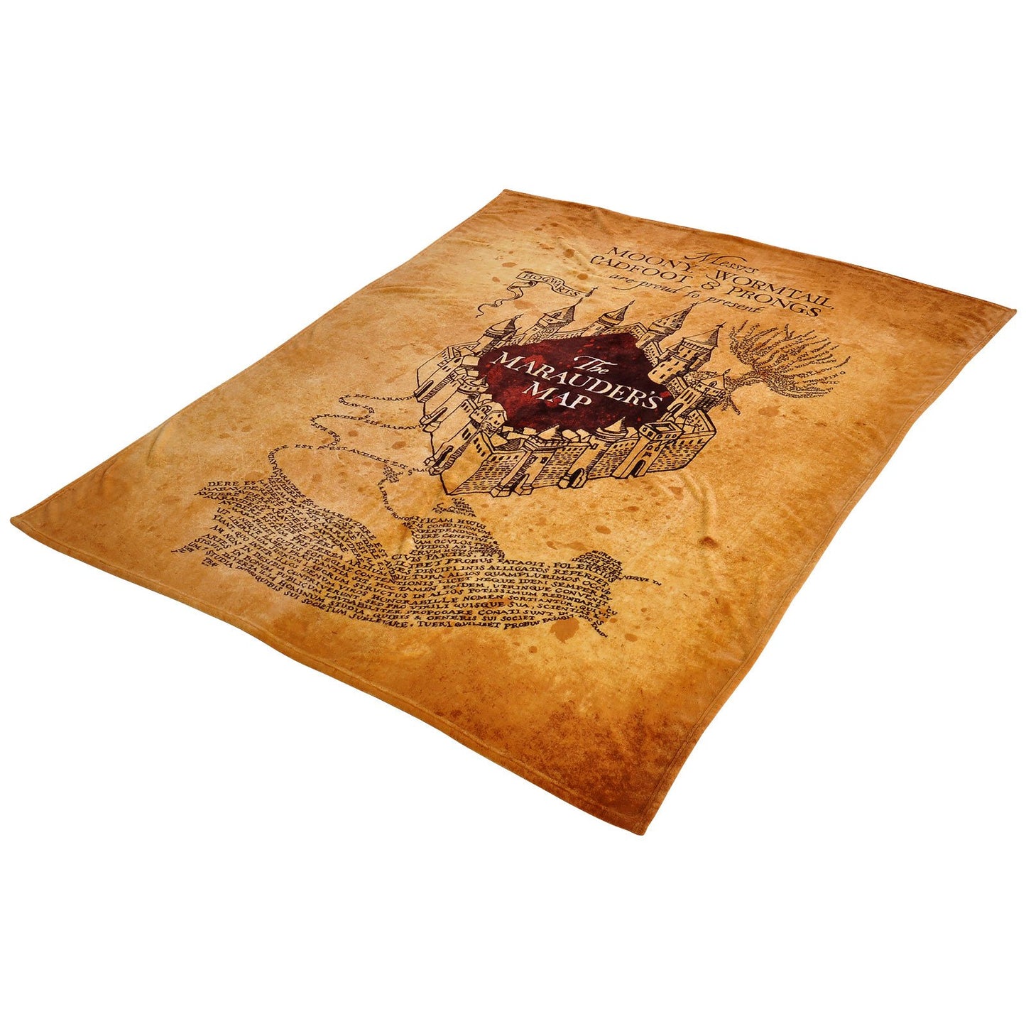 Plīša sega Elbenwald Harry Potter XXL, 180 x 220 cm, Zibens Rūtera karte un Cūkkārpas ģerboņa motīvi, īpaši mīksta, daudzkrāsaina (Zibens Rūtera karte)