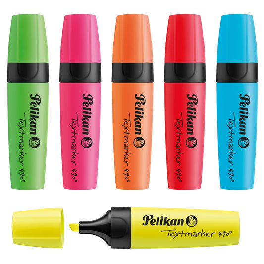 Teksta marķieri Pelikan 490, 6 neona krāsas, 6 gab., ar kalta tipa galu