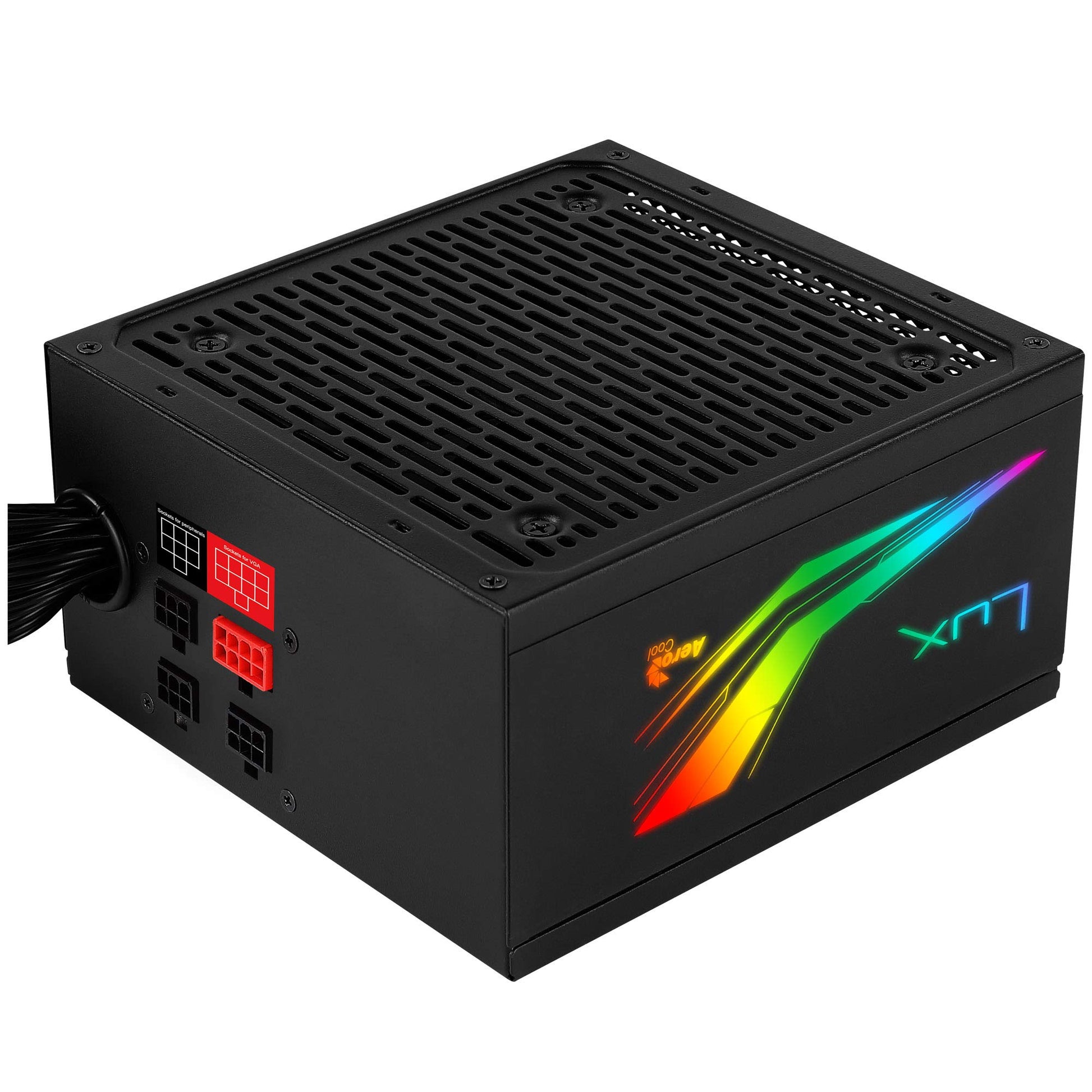 Aerocool Lux RGB M 650W - modulārs RGB barošanas bloks, 80Plus Bronze, efektīvs un stilīgs dizains.