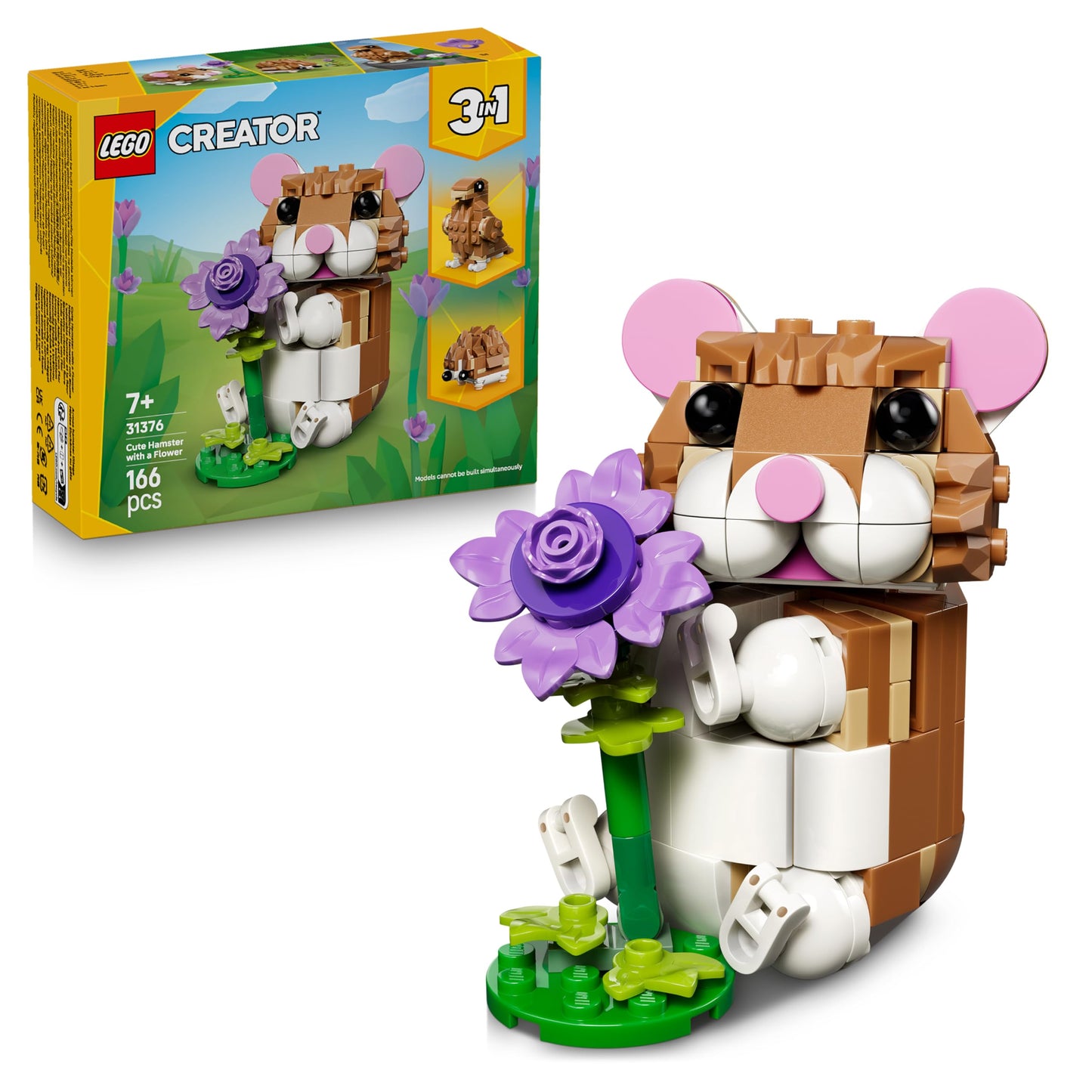 LEGO Creator 3in1 mīlīgs kāmītis ar ziedu, dzīvnieka figūra pārtop par ezi vai ērgli, DIY istabas dekors, dāvana meitenēm un zēniem no 7+ gadiem, 31376