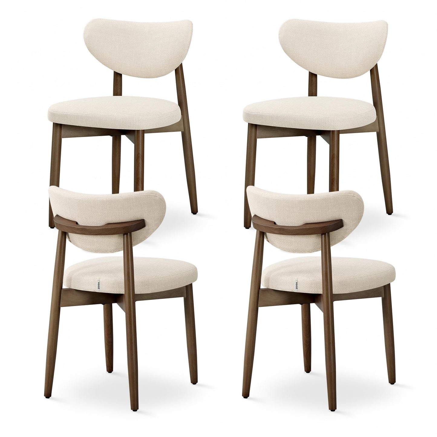 Ēdamistabas krēsli VASAGLE 4 gab. komplekts, virtuves krēsls, polsterēts krēsls ar masīvkoka kājām, ergonomiska atzveltne, roktura izgriezums, Mid-Century-Modern stils, virtuve, cappuccinobeige KDC668L101-2J