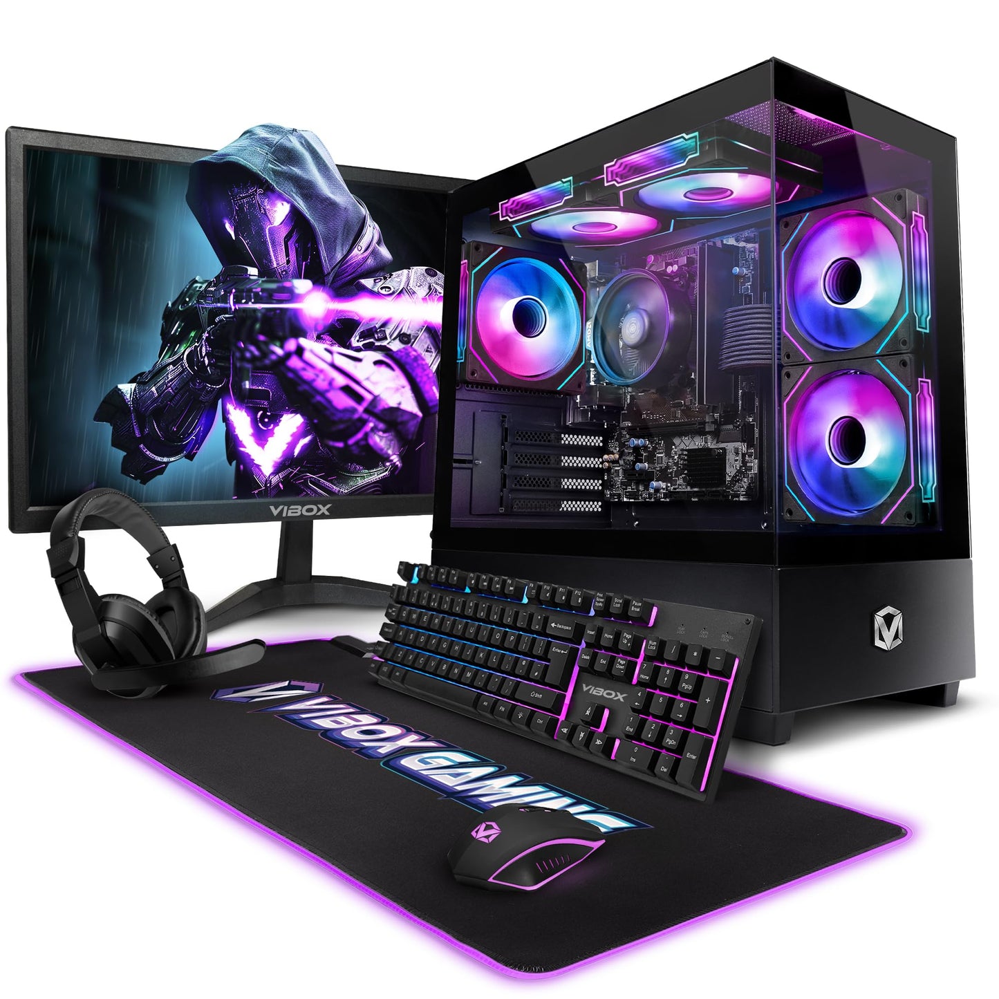 Gaming dators Vibox I-96 komplekts ar 22 collu monitoru, AMD Ryzen 3 3200G, Radeon Vega 8, 8GB RAM, 480GB SSD, Linux OS, WLAN