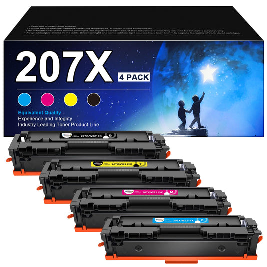 RUDGUZ 207X toner - Compatible with HP Color Laserjet Pro, includes black, cyan, yellow, magenta, 4-pack.