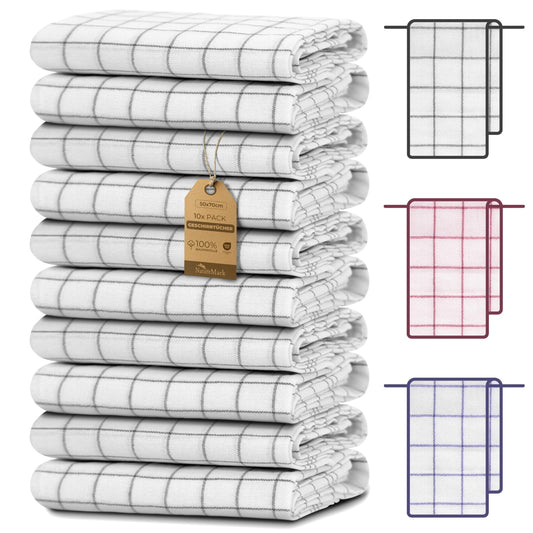Virtuves dvieļu komplekts NatureMark 10 gab. 50x70 cm – 100% kokvilna, labi uzsūc mitrumu un ir izturīgi – mājai un profesionālām virtuvēm, ar e-grāmatu, antracīta krāsā