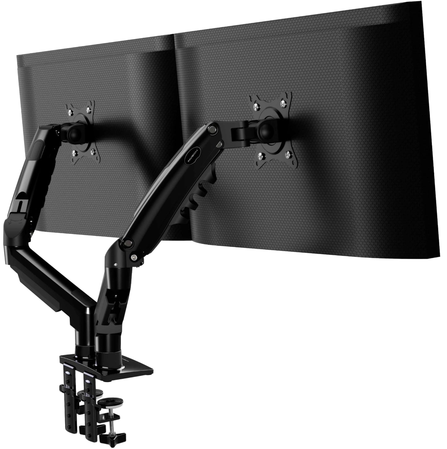 Monitora turētājs Invision 19-32 collu ekrāniem, VESA 75 un 100 mm, galda stiprinājuma statīvs, augstumā regulējams, noliecams, grozāms, pagriežams, paaugstināta nestspēja 2-9 kg, MX400 dubultais rokturis
