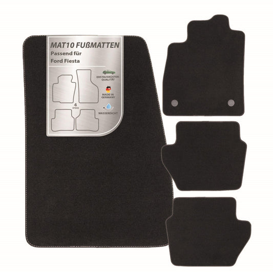 MAT10 – Auto-paklāji piemēroti Ford Fiesta (BJ 07/2017-06/2023, 5 durvju) no velūra | 4 gabalu automašīnu paklāju komplekts | izturīga oriģinālo aprīkojumu kvalitāte, Ražots Vācijā, melns