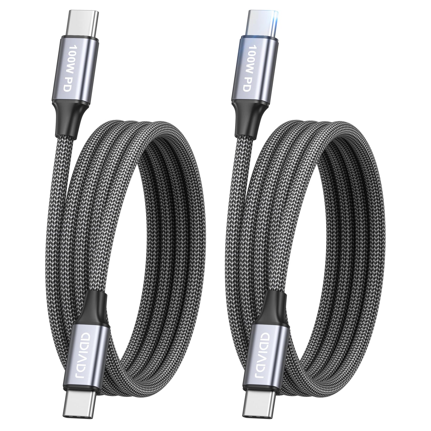 USB C kabelis RAVIAD [2 gab. 1m] 100W ātrās uzlādes kabelis USB C uz USB C