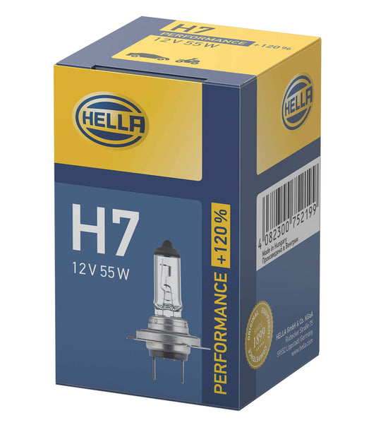 HELLA 8GH 223 498-031 Spuldze - H7 - Veiktspēja līdz 120% - 12V - 55W - Pamatnes izpildījums: PX26d - Kaste - Daudzums: 1