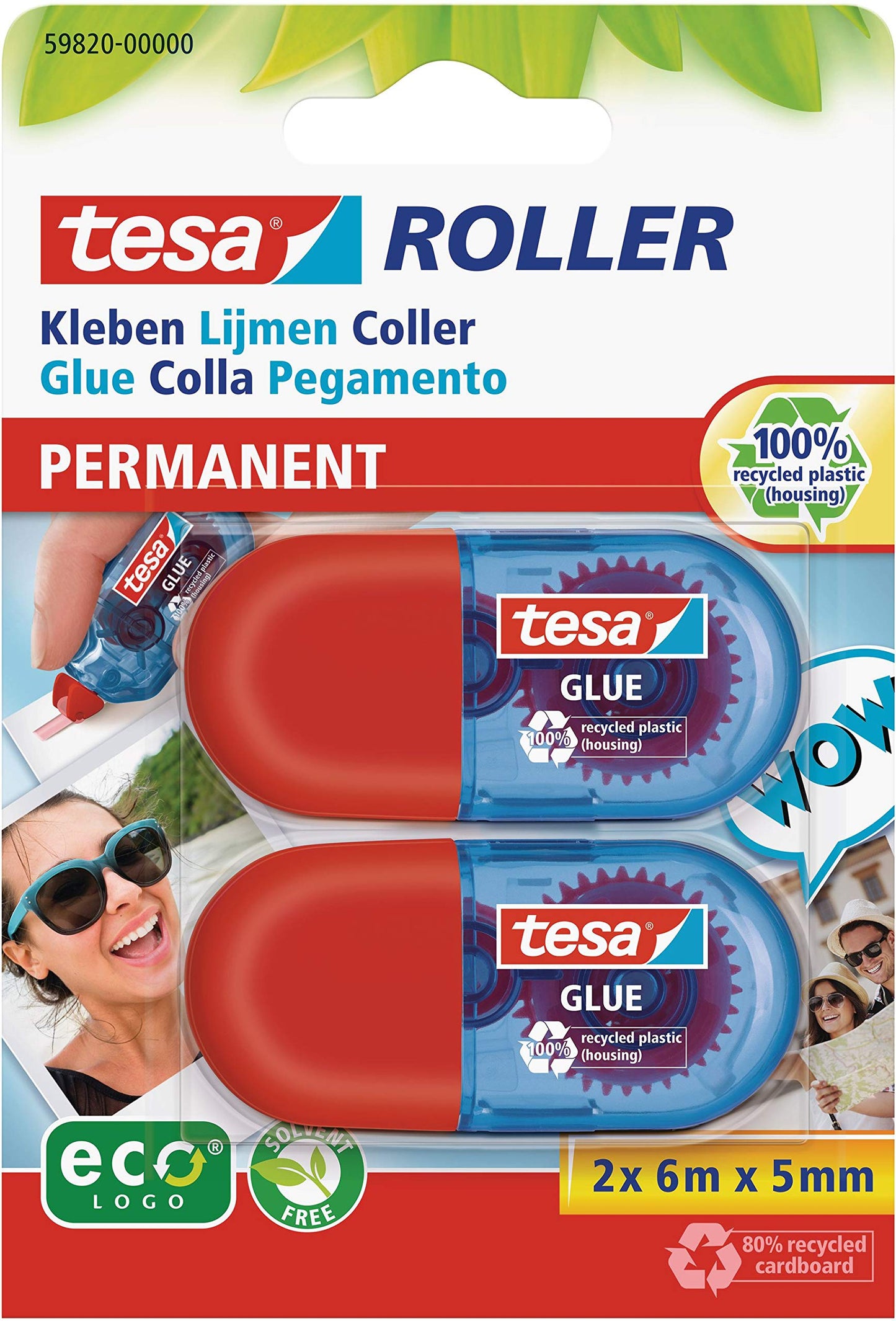 Līmes rullītis tesa GLUE ROLLER Permanent Mini - 2 x 6 m x 5 mm