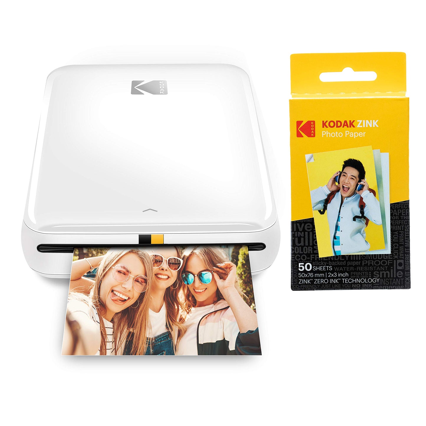 Mājas fotoprinteris KODAK Step Drucker bezvadu pārnēsājamais foto printeris + Kodak Zink Photo Paper, 50 x 76 mm, momentfoto plēve, 50 gab.
