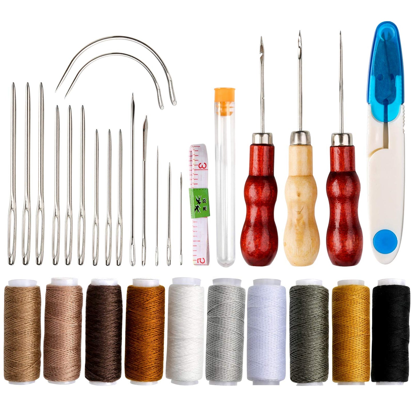 32 Stück Leder Nähwerkzeuge Set Handnähwerkzeuge Kit für Leder Polster Teppich Leinwand DIY Nähzubehör