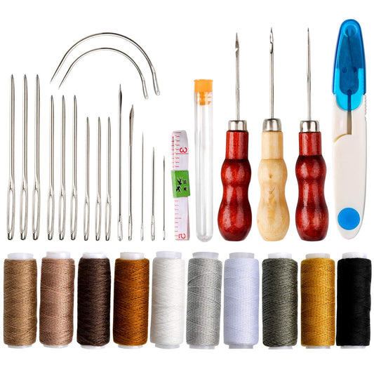 32 Stück Leder Nähwerkzeuge Set Handnähwerkzeuge Kit für Leder Polster Teppich Leinwand DIY Nähzubehör