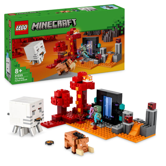 LEGO Minecraft Nether Portal Set 21255 - Includes Ghast figure, battle scenes, and creative play for kids 8+.