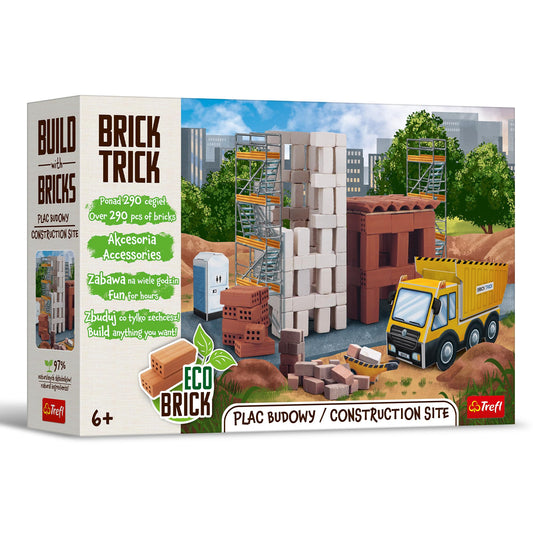 Trefl Brick Trick: Būvlaukums – 290 EKO ķieģeļi, radošs celtniecības komplekts bērniem no 6 gadiem, vairākkārt lietojams.
