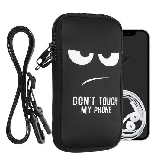 Telefona maciņš kwmobile XL - 6,7/6,8" - neoprēna telefona vāciņš balts melns ar ķēdīti - 17,2 x 8,4 cm iekšējie izmēri - Don't Touch My Phone