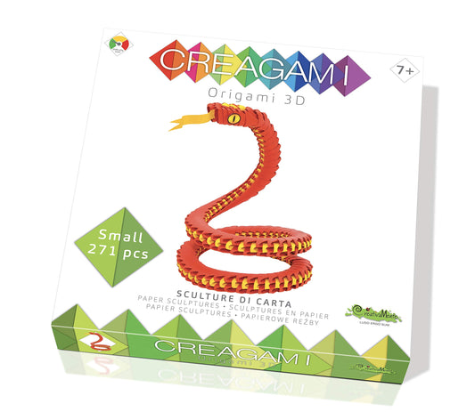 CreativaMente Creagami 3178761 - 3D origami snake paper sculpture kit for ages 7+, 271 colorful pieces, craft set.